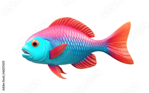Attractive Colorful Parrotfish 3D Cartoon Render Isolated on Transparent Background PNG.