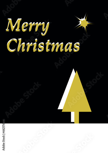 black and gold greeting card with Christmas tree