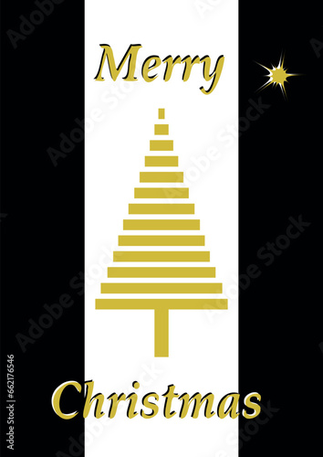 Vector template black Christmas greeting card with Christmas tree