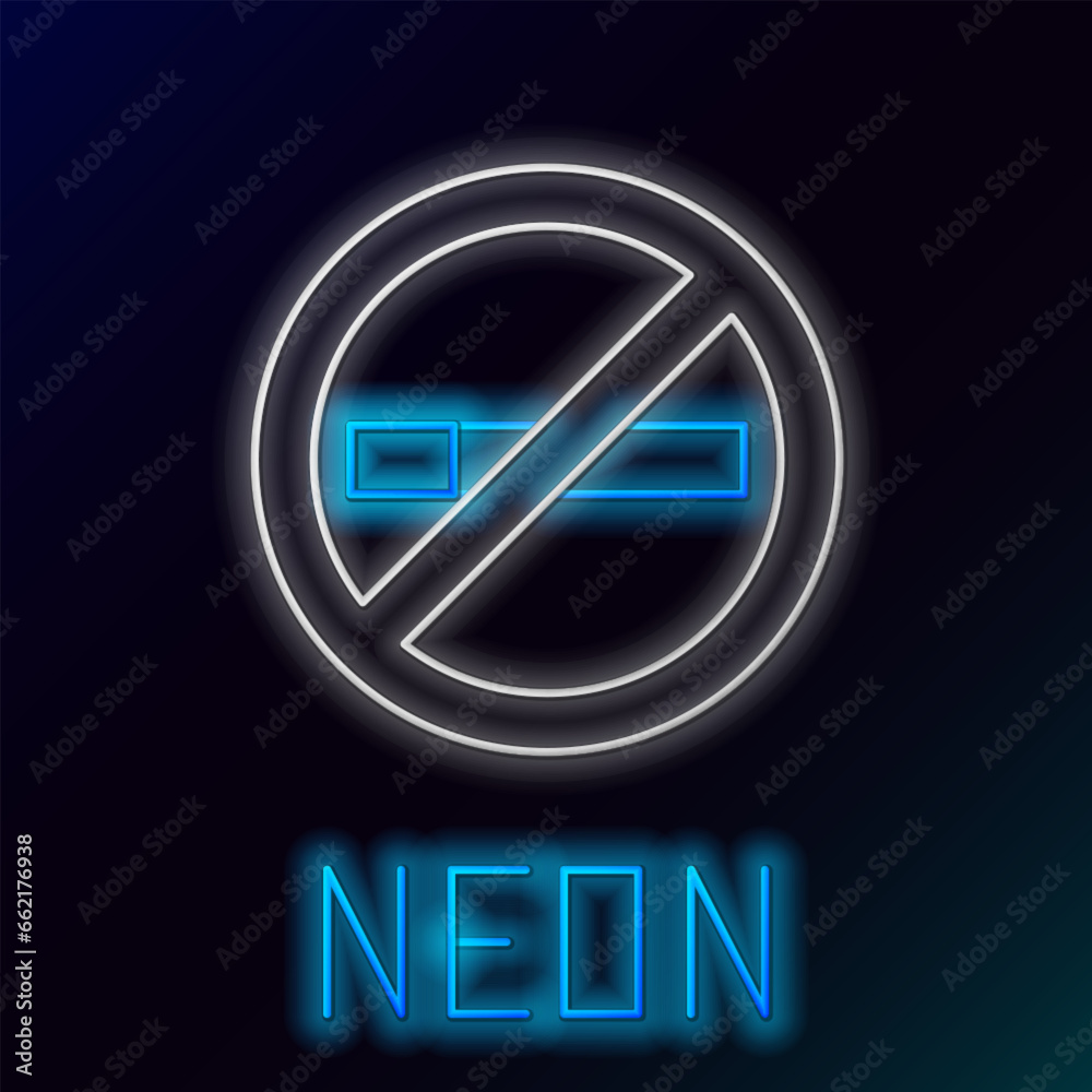 Glowing neon line No Smoking icon isolated on black background. Cigarette symbol. Colorful outline concept. Vector Glowing neon line No Smoking icon isolated on black background. Cigarette symbol. Colorful outline concept. Vector