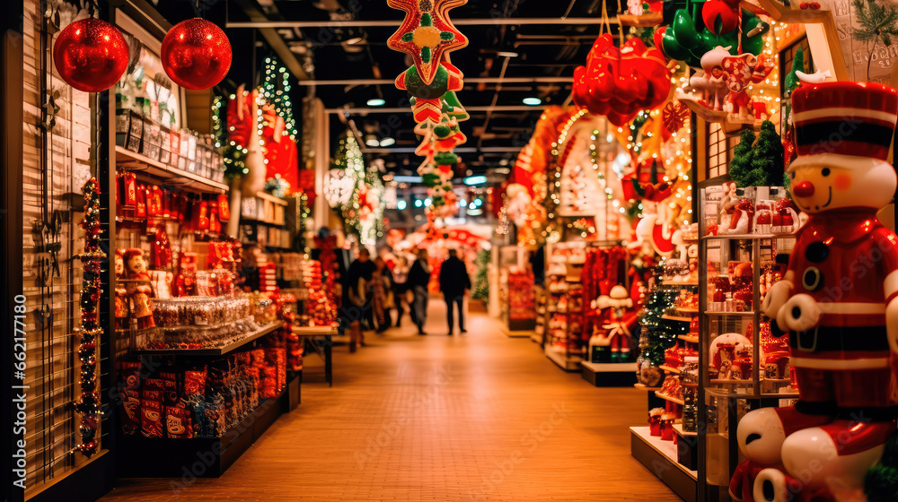 Naklejka premium Illustration of a Christmas shopping extravaganza with a variety of holiday-themed items. Generative AI