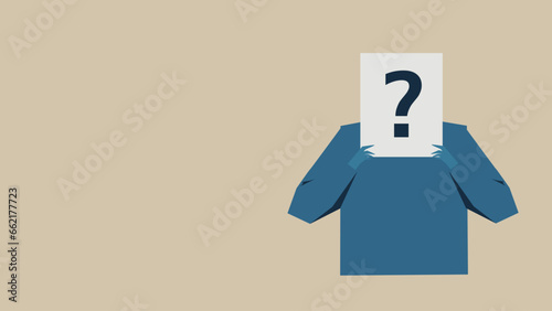 A person whose face is hidden by a question mark.
