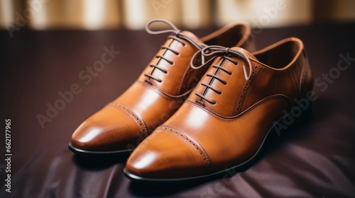 Close-up of a groom's stylish leather shoes