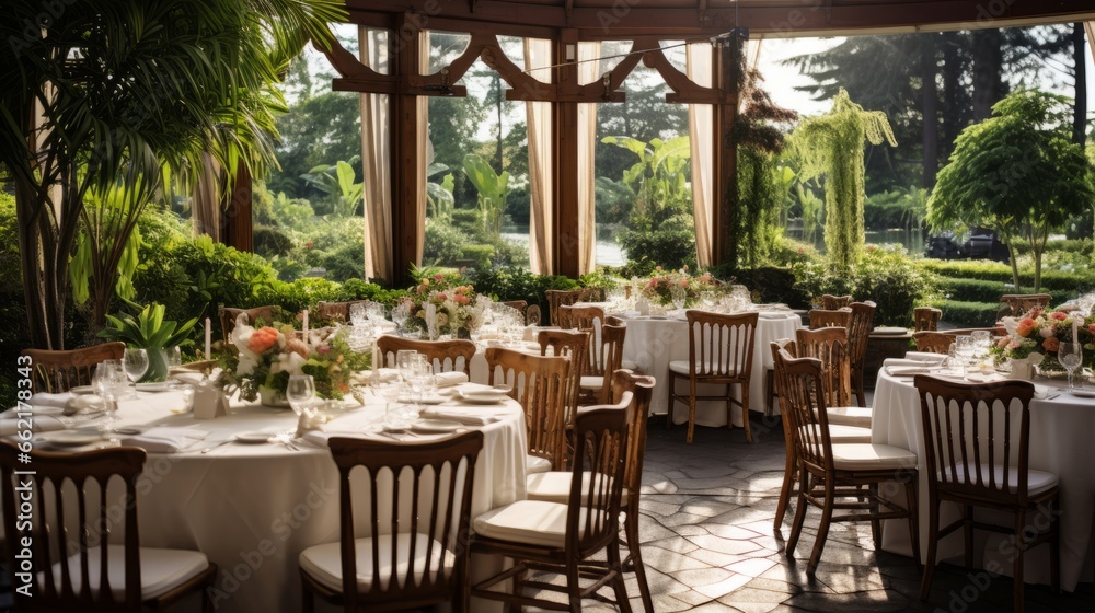 Obraz premium Wedding reception venue with a garden view