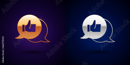 Gold and silver Consumer or customer product rating icon isolated on black background. Vector