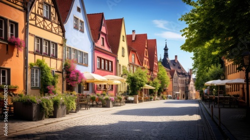 A road through a charming European town square