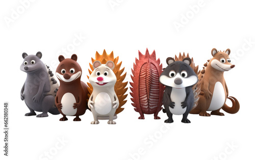 Multiple Animals Armadillo Cute 3D Cartoon Animals Isolated on Transparent Background PNG.