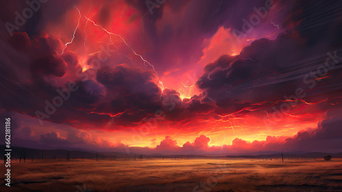 Fantasy landscape with thunderclouds and lightning