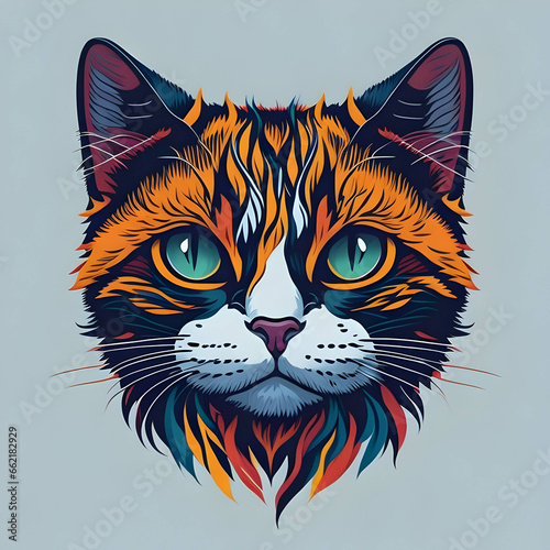 Colorful illustrations of cat faces are used to decorate stickers. Ai generated.