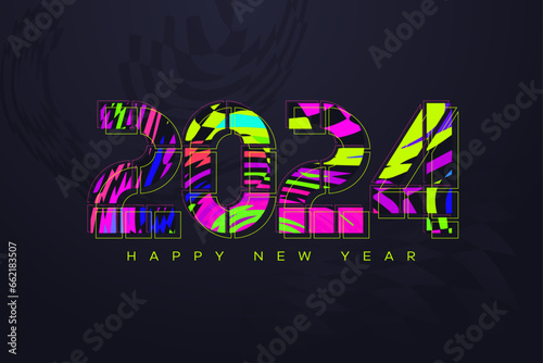 2024 new year card. Trippy strip psychedelic pattern.