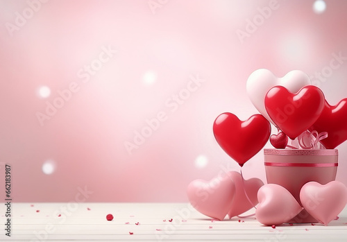 heart shaped balloons on pink background. copy space