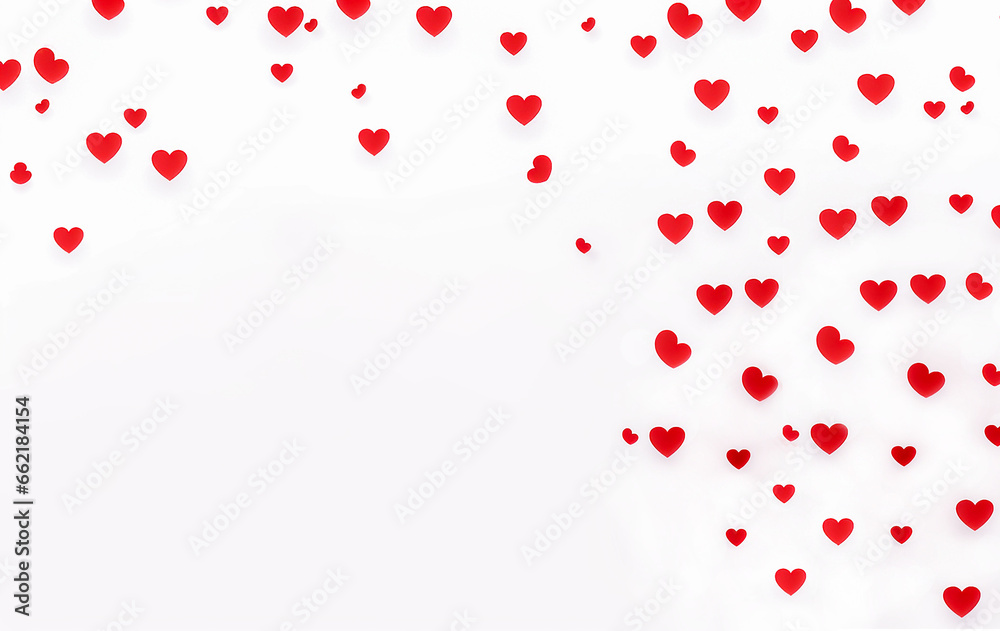 white background with white and red hearts. copy space. Valentine's day concept