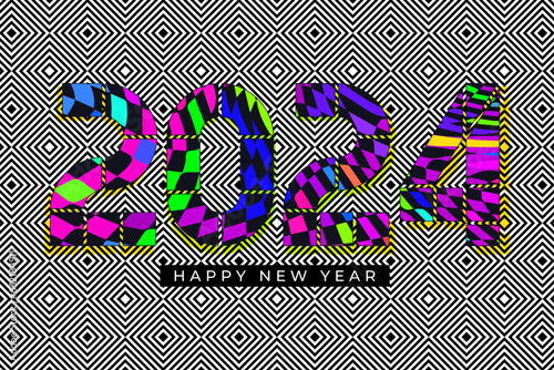 2024 new year card. Trippy strip psychedelic pattern.