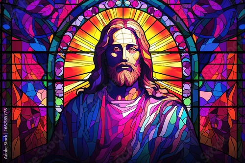 Jesus Christ Colorful in stained glass window background