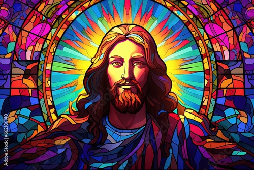 Jesus Christ Colorful in stained glass window background