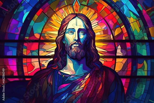 Jesus Christ Colorful in stained glass window background