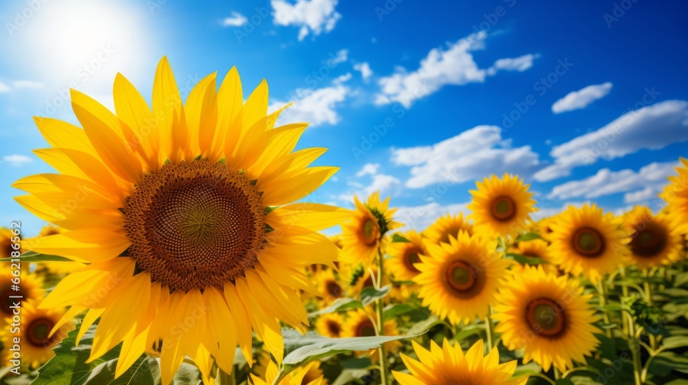 Fototapeta premium A sunflower field radiating happiness and optimism