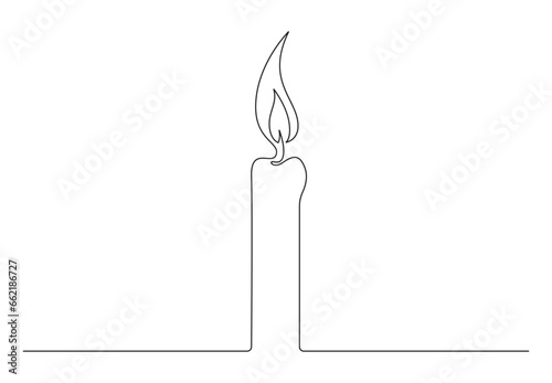 Continuous one line drawing of candle. Isolated on white background vector illustration. Pro vector. 