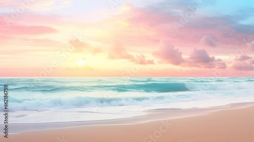 A tranquil beach sunset with soft pastel colors