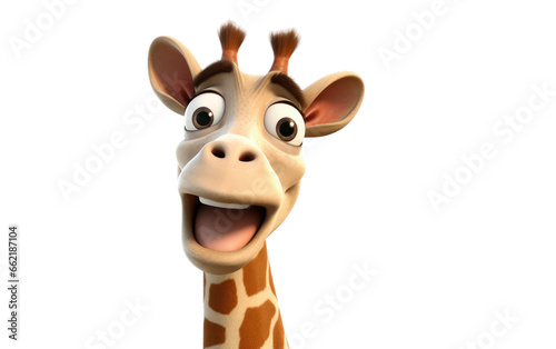 Portrait Cute Giraffe 3D Cartoon Render Isolated on Transparent Background PNG.