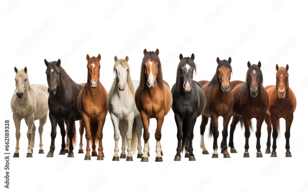 Colorful Different Horse Breeds Collection Isolated on Transparent Background PNG. - obrazy, fototapety, plakaty 