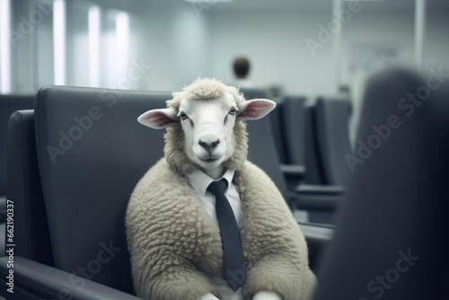 Portrait of sheep businessman in the modern office.
