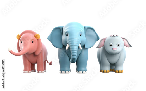 Standing Different Cute Elephant 3D Cartoon Animals Isolated on Transparent Background PNG.