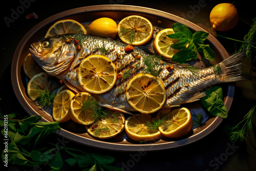 Generative AI illustration of delicious fresh grilled fish