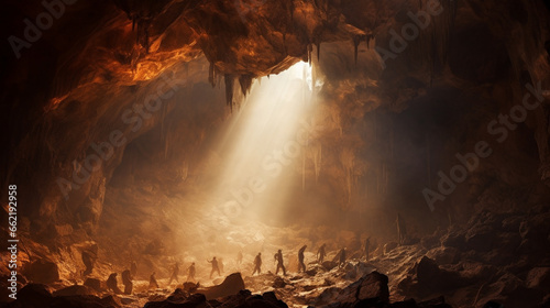 Abstract depiction of the allegory of the cave, philosophy, blurred background photo