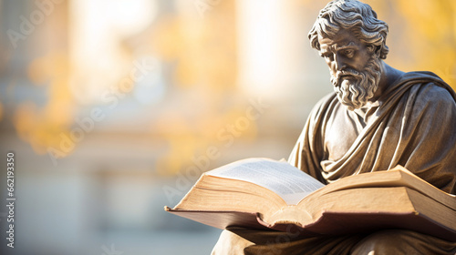 A philosopher's mind as an open book, philosophy, blurred background