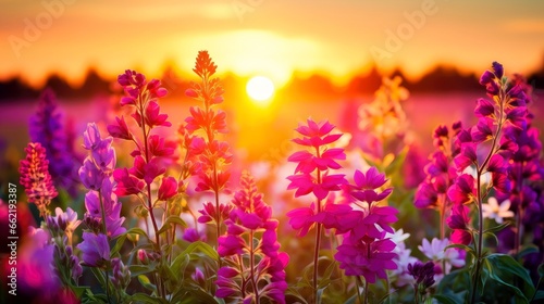 Colorful natural spring landscape with with flowers, soft selective focus