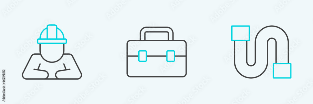 Set line Industry pipe, Builder and Toolbox icon. Vector Set line Industry pipe, Builder and Toolbox icon. Vector