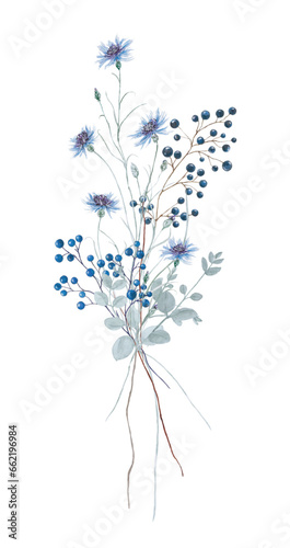 Flowers - Leaves bouquets Watercolor Blue  Frame flowers Aquarell Clipart  Einladun