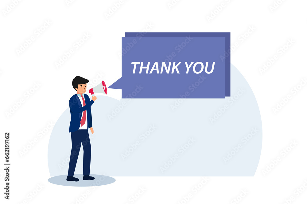 Businessman shouting thank you with a megaphone Businessman shouting thank you with a megaphone