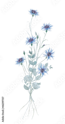 Flowers - Leaves bouquets Watercolor Blue Frame flowers Aquarell Clipart, Einladun