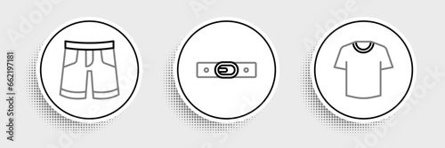 Set line T-shirt, Short or pants and Belt icon. Vector