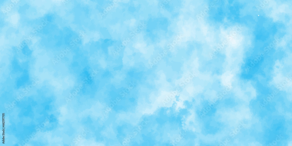 Abstract shinny Summer seasonal natural cloudy blue sky background,Hand painted watercolor shades sky clouds, Bright blue cloudy sky vector illustration.	