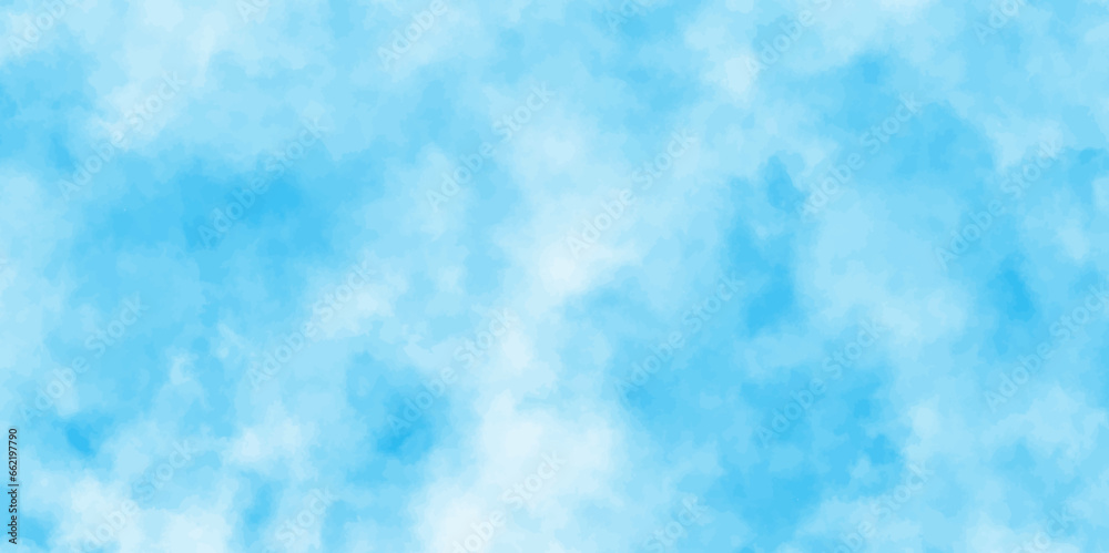 Abstract shinny Summer seasonal natural cloudy blue sky background,Hand painted watercolor shades sky clouds, Bright blue cloudy sky vector illustration.	