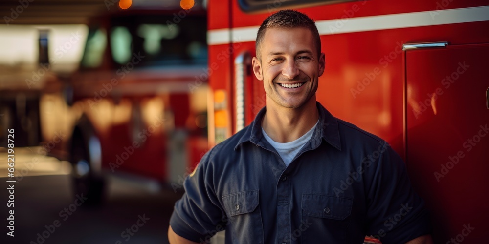 Fototapeta premium Brave and Ready: Stock Images of Firefighters in Action