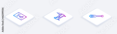 Set Isometric line Separated toilet for disabled, Patient with broken leg and Prosthesis. White square button. Vector