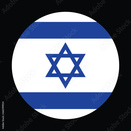 Circle badge Israel flag vector illustration isolated. Middle East country. Button roundel flag of Israel national symbol. Round David star banner.