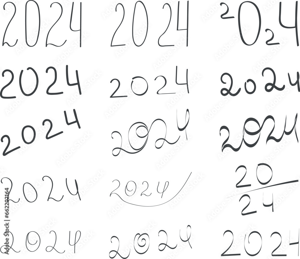 2024 set in doodle style, vector 2024 set in doodle style, vector