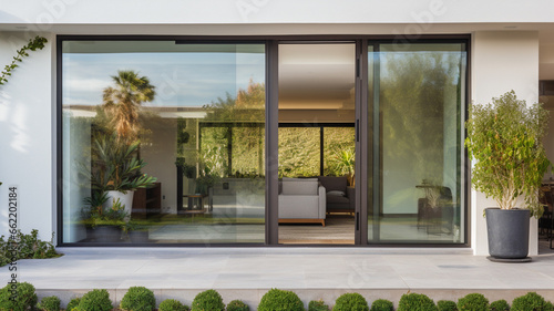 Luxury house, modern design, living room with garden view generativa IA 