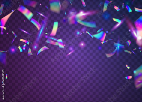 Fototapeta Naklejka Na Ścianę i Meble -  Hologram Glare. Luxury Art. Retro Banner. Glamour Foil. Shiny Celebrate Serpentine. Falling Effect. Purple Disco Confetti. Neon Glitter. Blue Hologram Glare