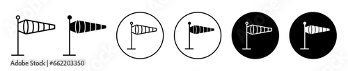 wind cone Icon. air flow direction indicator symbol set. stripped Wind cone with pole vector sign. wind vane or cone line logo photo