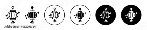 Traditional Chinese lantern icon. Japanese Happy new year light lamp decoration symbol set. Korean tassel celebration with lantern vector sign. Chinese paper lantern or light lamp line logo. photo