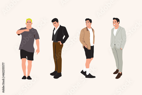 Set of men in casual clothes. Vector illustration in flat style.