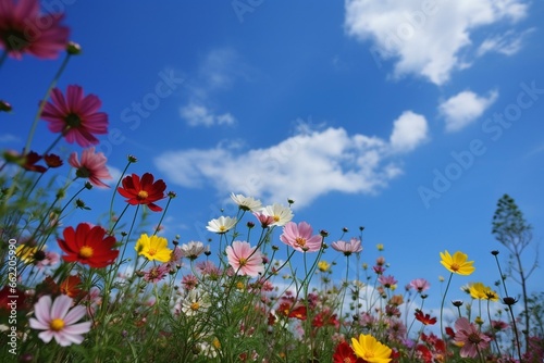 Flowers, blue sky. Generative AI
