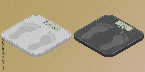Isometric digital bathroom scales with various messages on a display