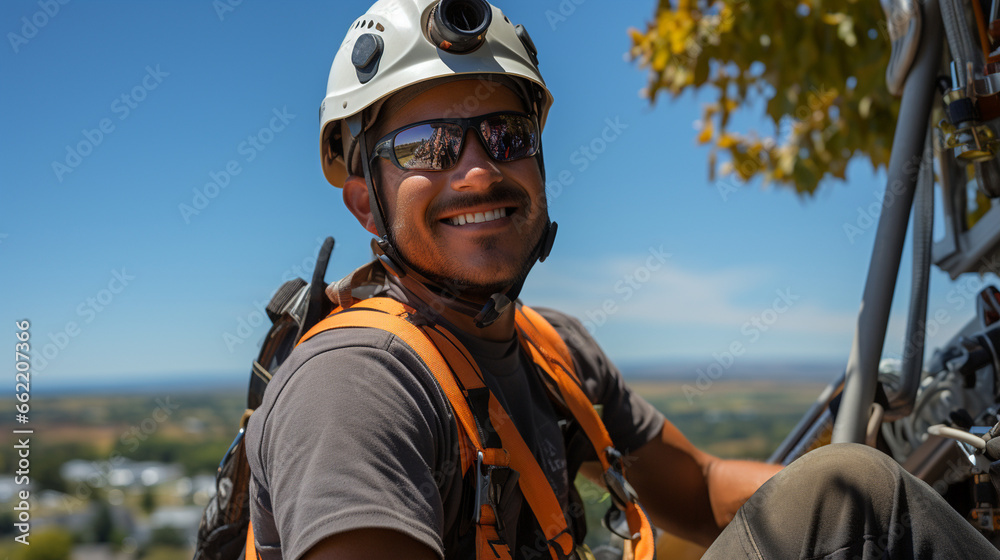 Wind Turbine Technician: A technician perched on a wind turbine high above the ground, servicing clean energy infrastructure. Wind Turbine Technician: A technician perched on a wind turbine high above the ground, servicing clean energy infrastructure.